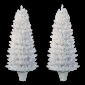 Vintage White Christmas Trees Wall Hangings Natural Wicker Base Shabby Chic